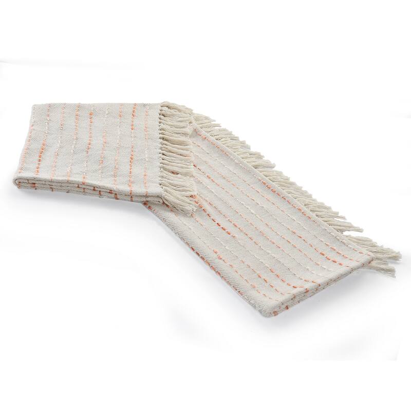 Sevita Hand-Woven Natural Cotton Striped Standard Size Throw Blanket with Fringe