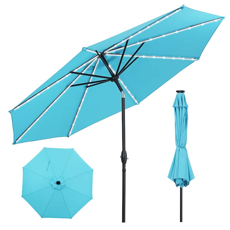 Autlaycil 10 ft Solar Patio Umbrellas with LED lights for Market Outdoor Pool, Steel Tilt Crank
