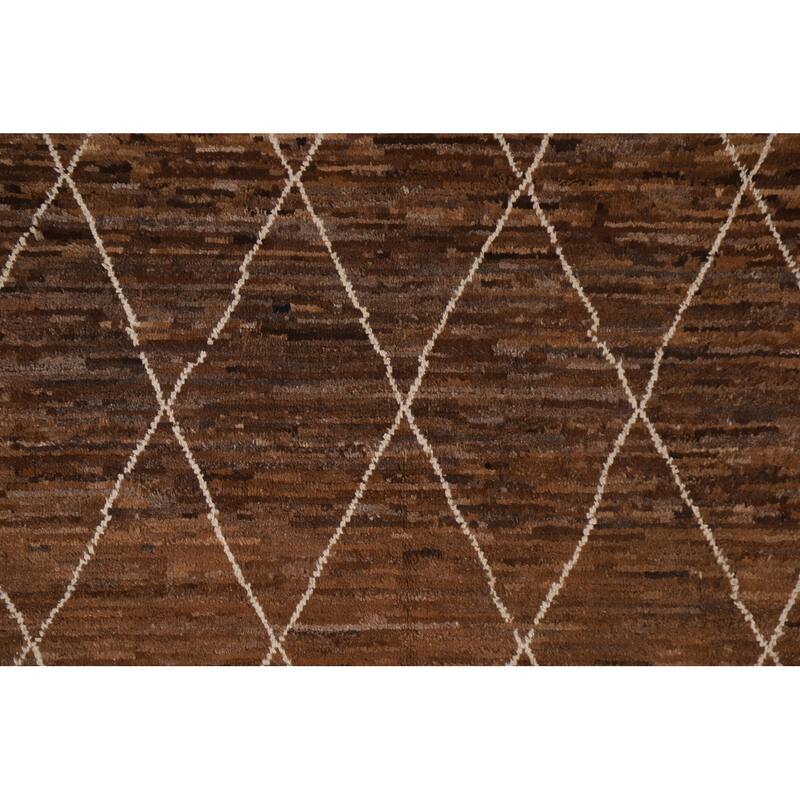Hand Knotted Oriental 100% Wool Carpet Modern Trellis Brown Moroccan Area Rug - 6' 8'' X 5' 1''
