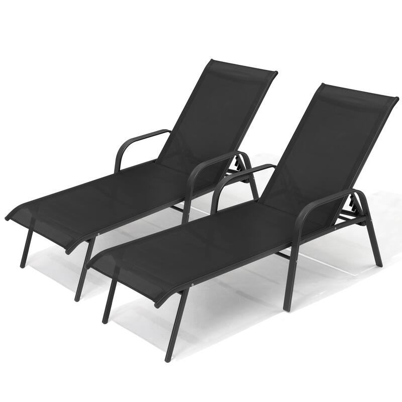 Outdoor Patio Adjustable Back Chaise Lounges Chairs with Arms(Set of 2 )