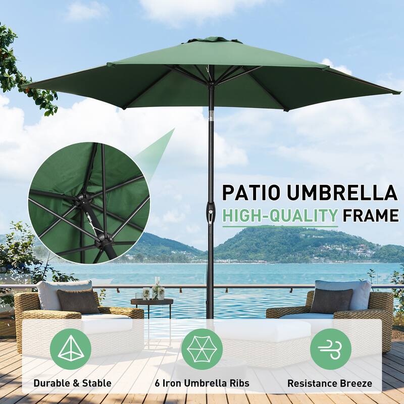 9ft Outdoor Patio Umbrella 6 Ribs with Tilt & Crank.