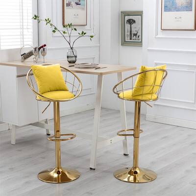 360 Degree Rotation Adjustable Height Velvet Bar Chair (Set of 2)