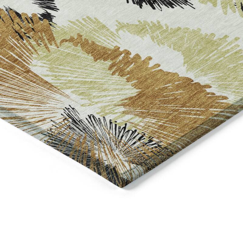 Machine Washable Indoor/Outdoor Modern Floral Chantille Rug