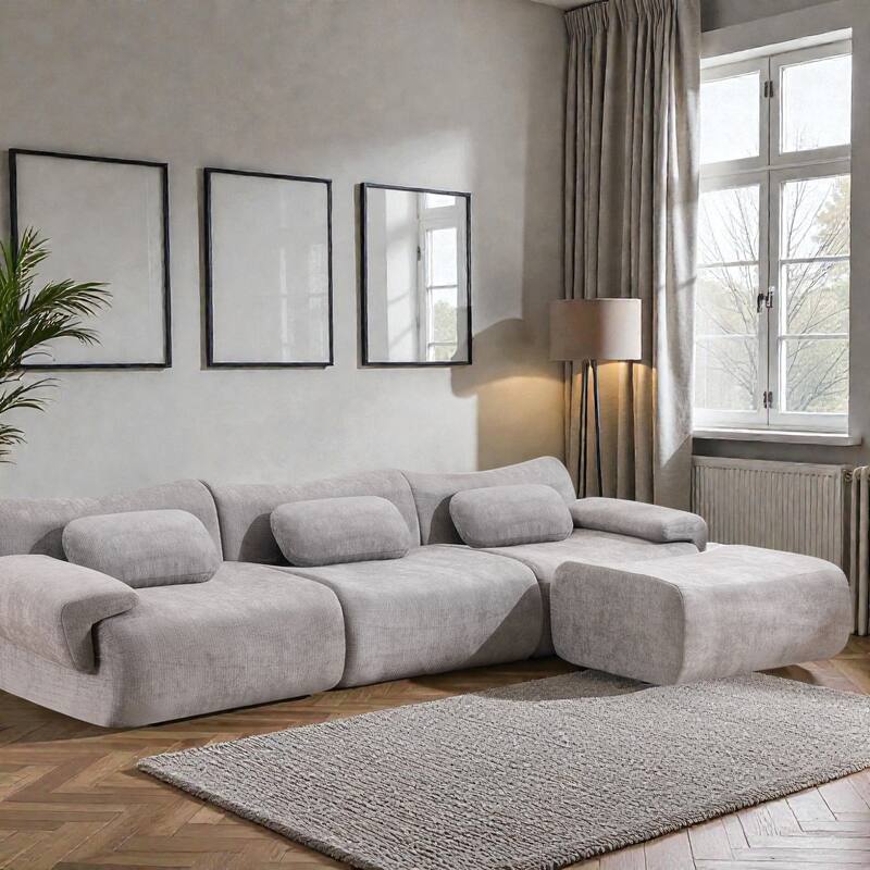 Modular Chenille Sofa Set with Armchair, Extra Large Deep Seat 3 Seater Compression Couch with Pillows