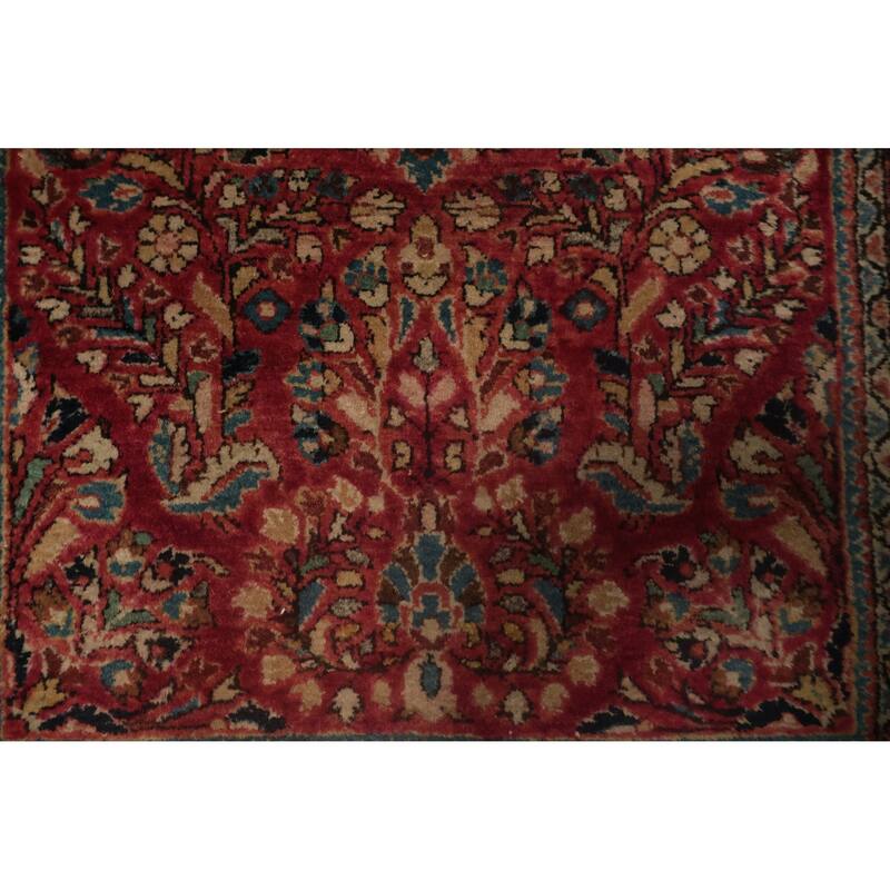 Hand Knotted Oriental 100% Wool Carpet Traditional Floral Red Sarouk Area Rug - 3' 11'' X 2' 2''