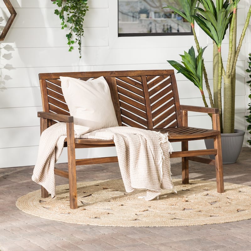 Walker Edison Acacia Wood Outdoor Chevron Love Seat