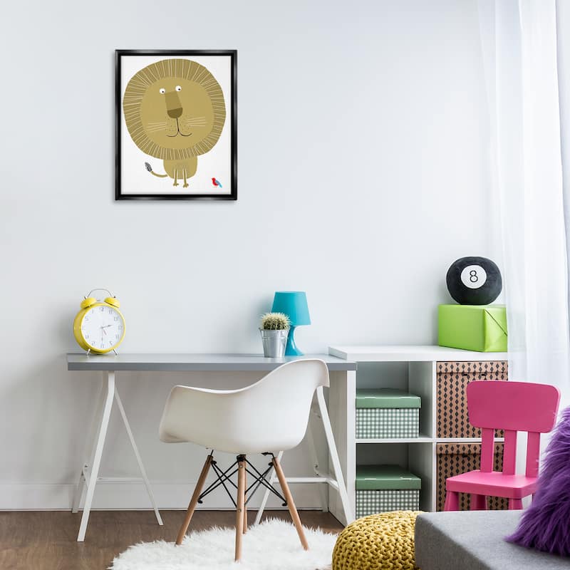 Stupell Friendly Lion & Bird Framed Floater Canvas Wall Art Design By Carla Daly