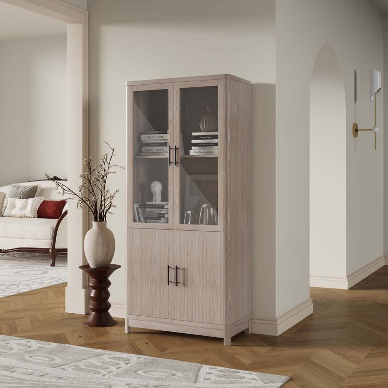 Manhattan Comfort Mid Century Modern Jodie Bookcase with Adjustable Shelves - Beige - Single