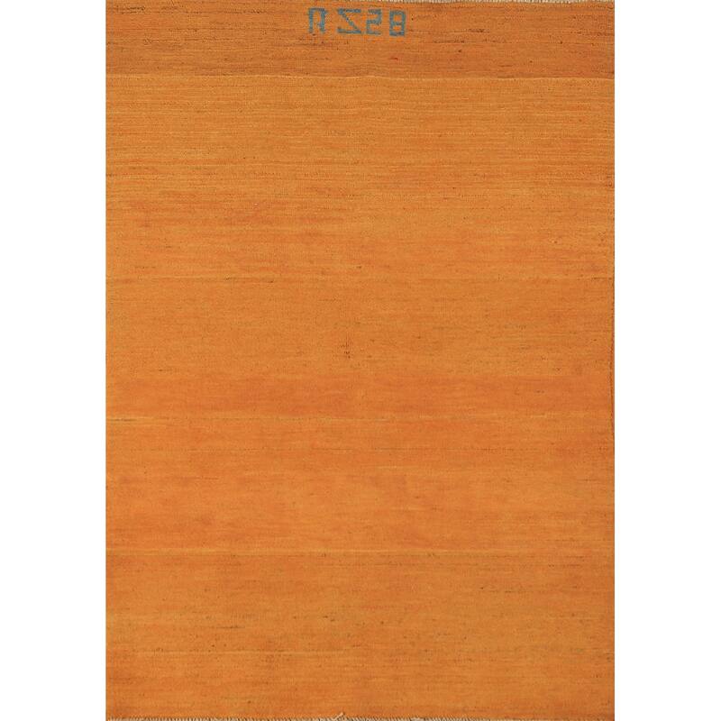 Gabbeh Modern Rug Hand-Knotted Striped Wool Carpet - 3'5" x 4'11"