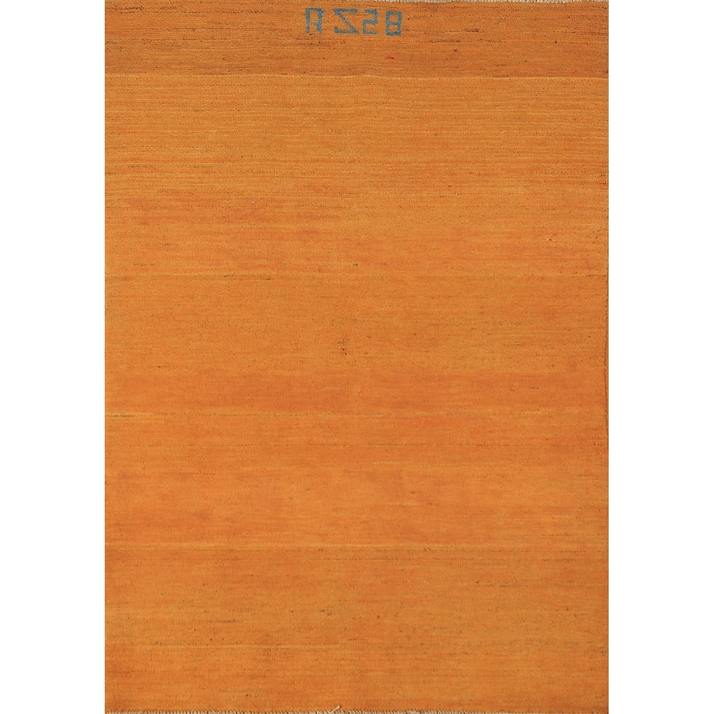 Gabbeh Modern Rug Hand-Knotted Striped Wool Carpet - 3'5" x 4'11"