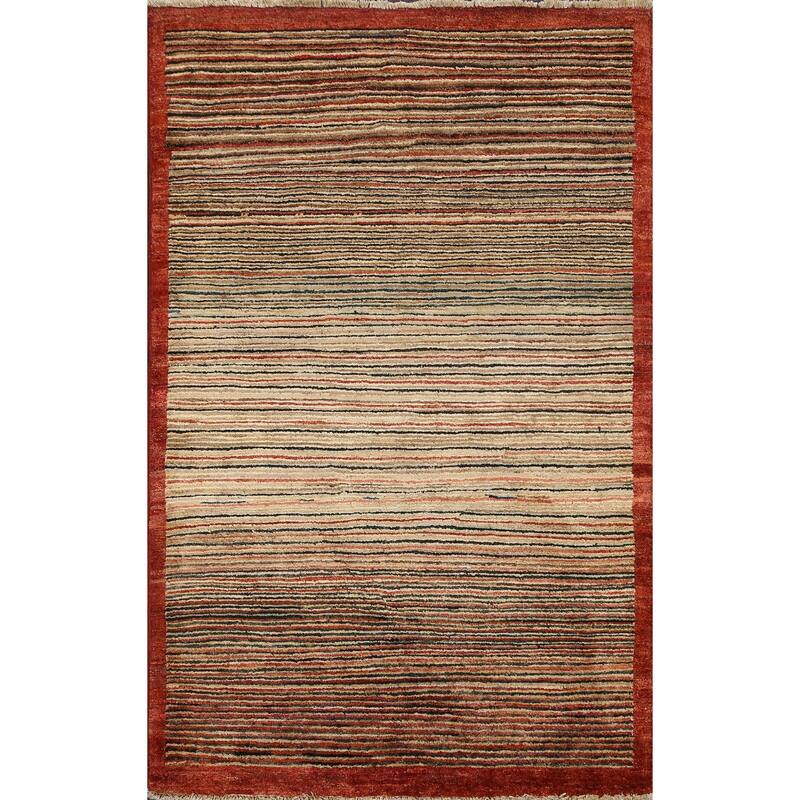 Modern Striped Gabbeh Kashkoli Oriental Area Rug Wool Handmade - 3'3" x 4'8"
