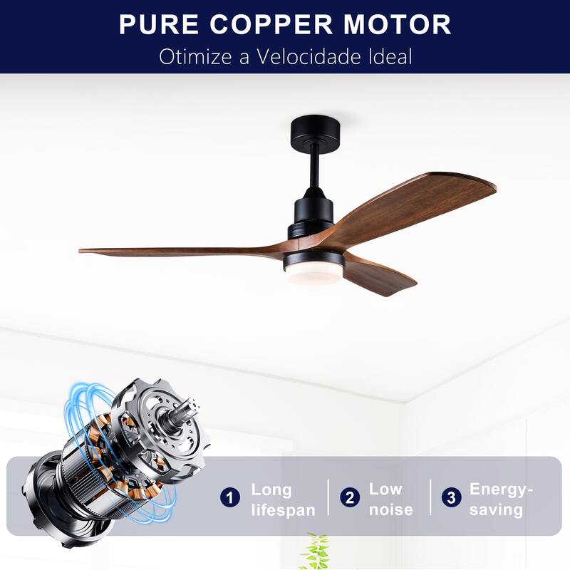 52" Ceiling Fan w/ Light 3 Solid Wood Blades Remote Control Reversible DC Motor
