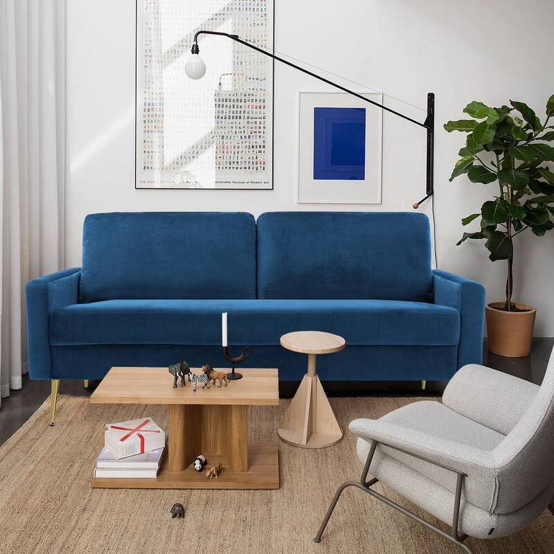 Upholstered Square Arms Fabric Sofa with Pillows
