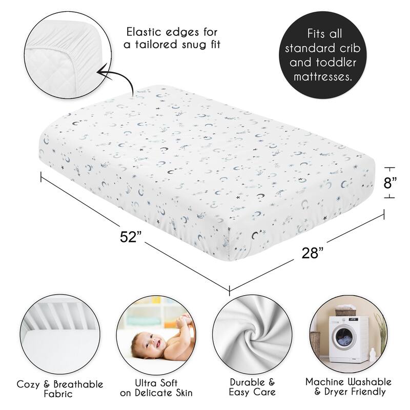 Sweet Jojo Designs Blue Moons and Stars Boy, Girl, Unisex/Gender Neutral Fitted Crib Sheet - Grey & Blue Outer Space, Celestial