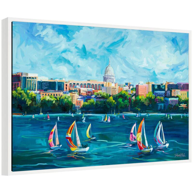 Kate and Laurel Sylvie Madison Skyline Framed Canvas by Rachel Christopoulos - 33x23