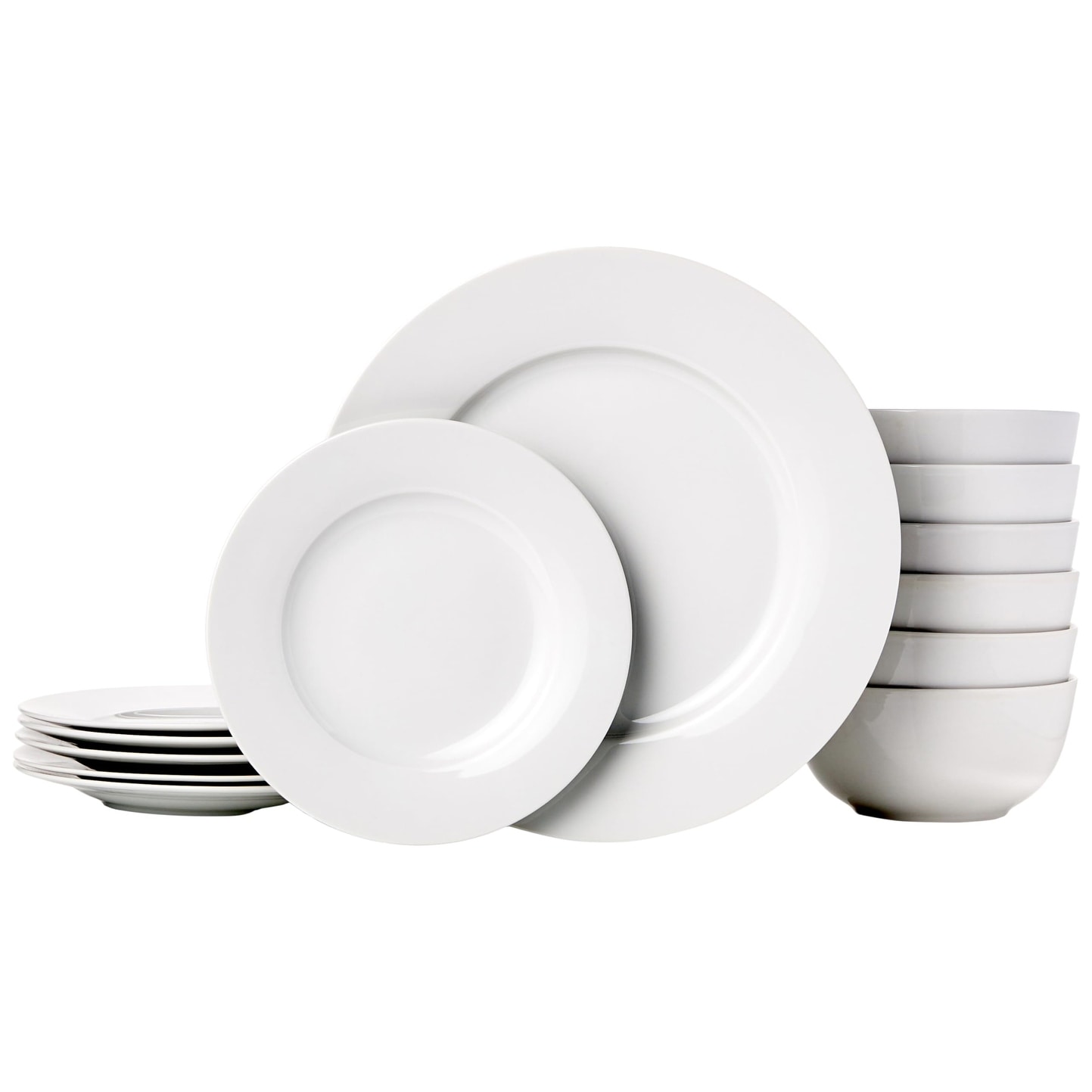 18-Piece Kitchen Dinnerware Set, Plates, Dishes, Bowls, Service for 6 - White