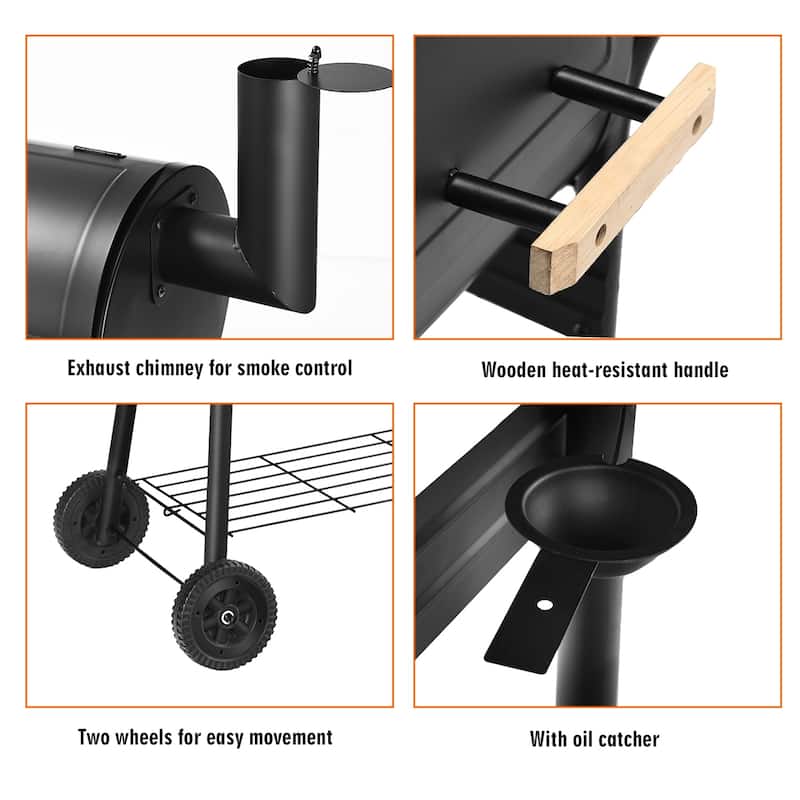 Costway Barrel Charcoal Grill with Foldable Side Table Built-in - See Details - as pic shows