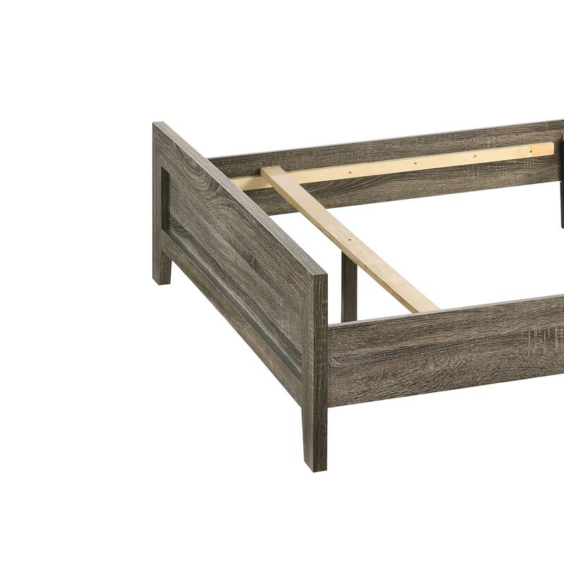 Full Size Wooden Bed with Panel Design Headboard, Rustic Brown