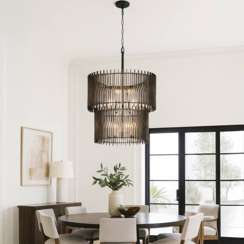 Varaluz Park Row 2-Tier Chandelier - Matte Black/French Gold