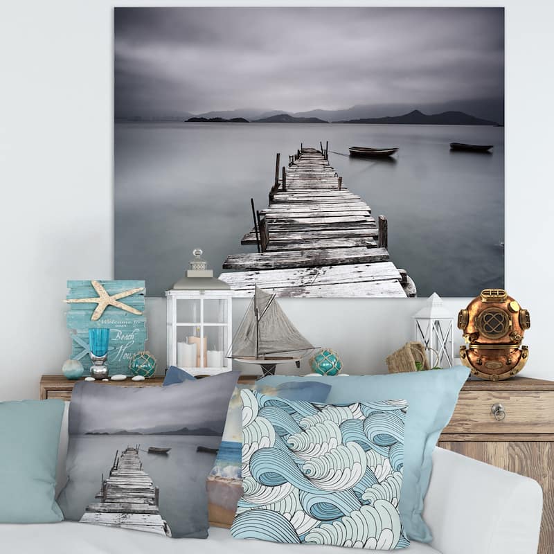 DesignArt "Pier and Boats at Seashore" Bridge and Pier Canvas Wall Art