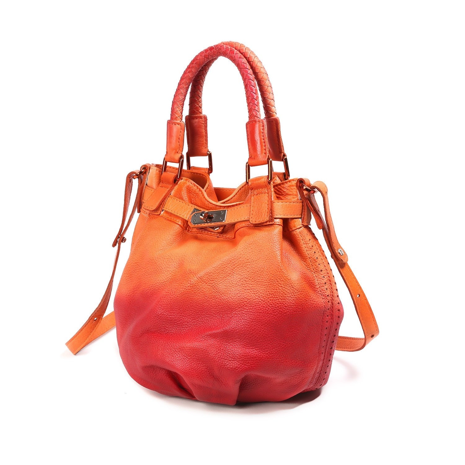 Old Trend Pumpkin Leather Bucket Tote Bag Medium | eBay