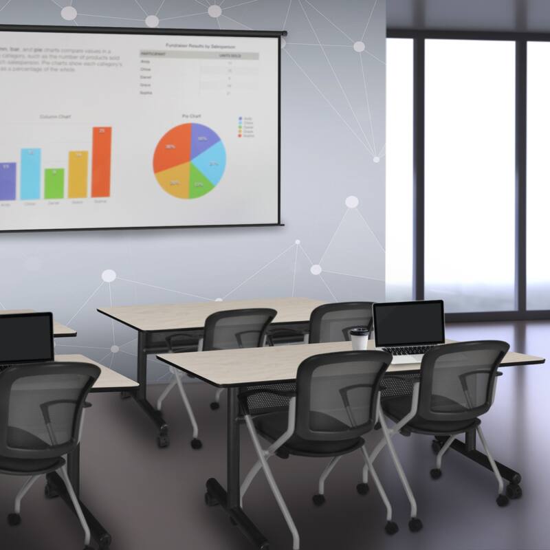 72" x 24" Flip Top Mobile Training Table with Modesty Panel- Maple and 2 Nesting Chairs