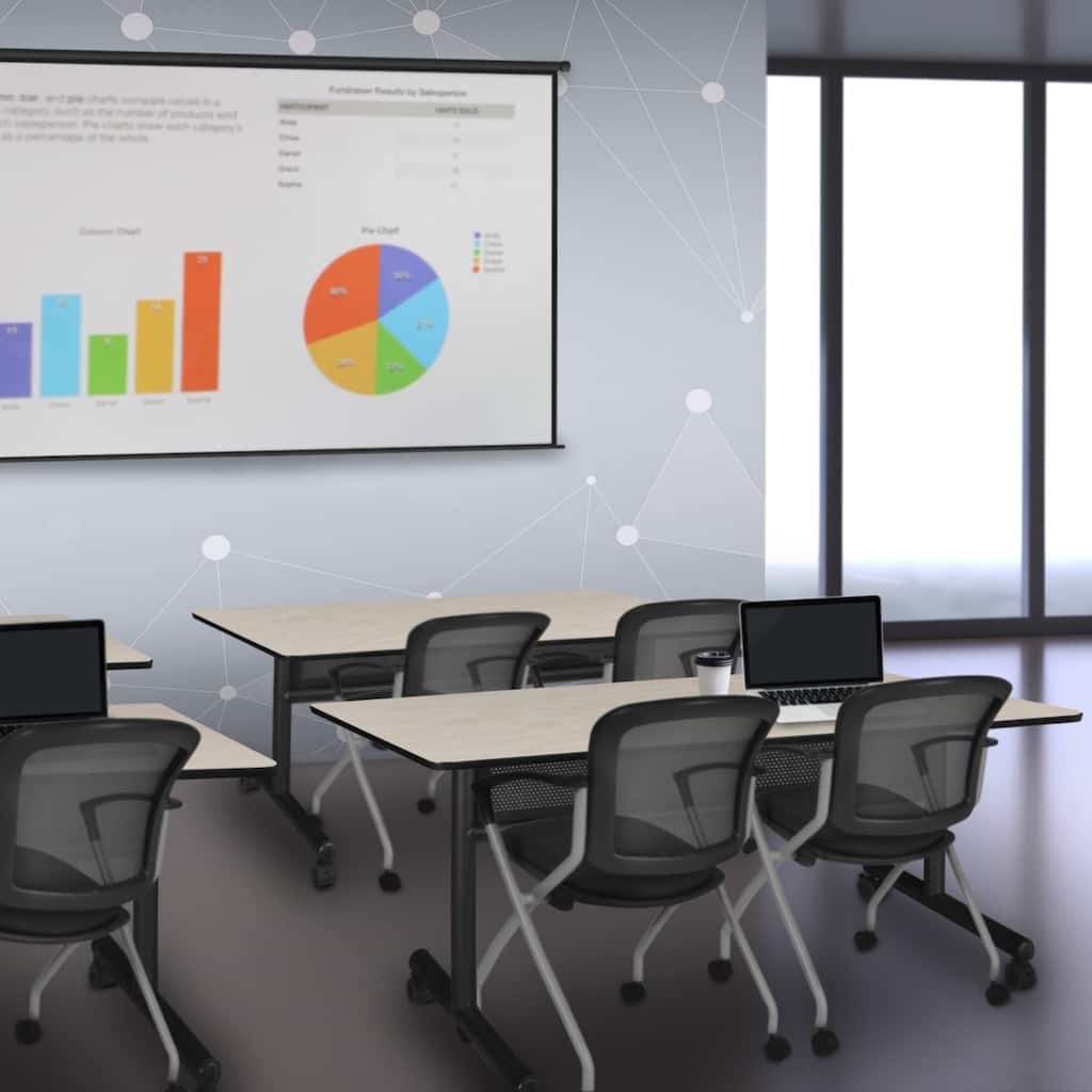 72" x 24" Flip Top Mobile Training Table with Modesty Panel- Maple and 2 Nesting Chairs