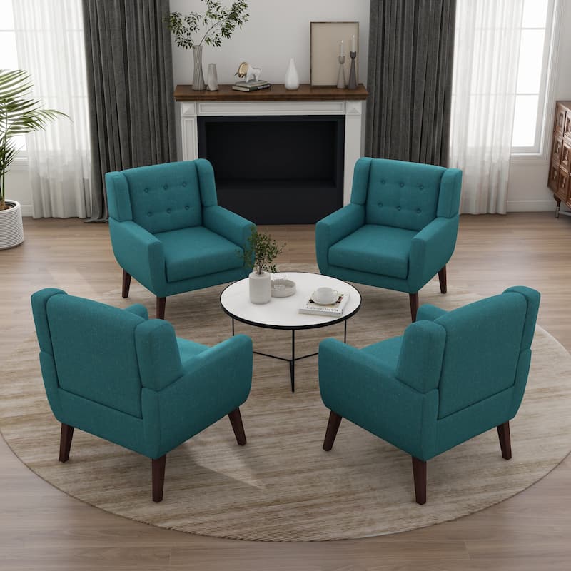 Set of 4 Accent Chairs Cotton Armchair for Living Room - LIGHT BLUE