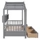 preview thumbnail 8 of 7, Grey Wooden House Bed with Roof, 2 Drawers, and Storage Shelf