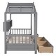 preview thumbnail 8 of 24, Wooden Twin House Bed with Roof and Storage, 2 Drawers Included, Gray