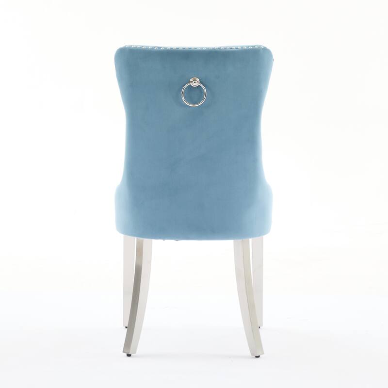 Velvet Dining Chairs Set of 2, Button Tufted Upholstered Dining Chair, Kitchen Chairs with Nailhead Trim & Stainless Steel Legs