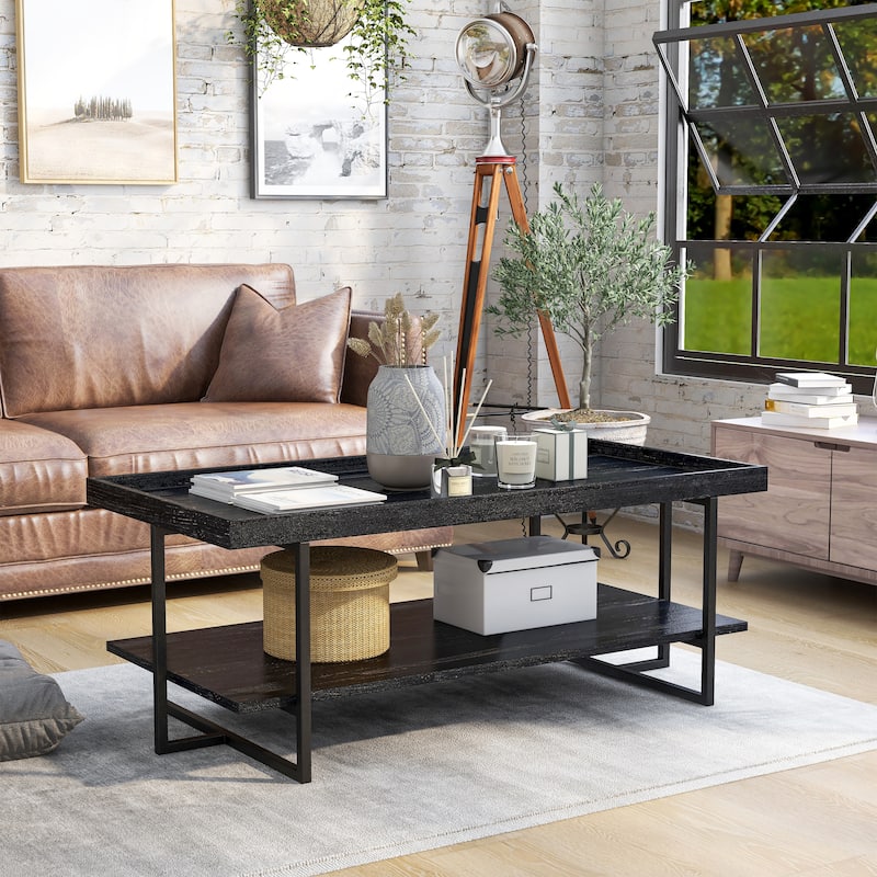 Alivia Rustic Black 47-inch Steel 1-Shelf Coffee Table by Furniture of America
