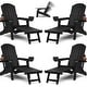 preview thumbnail 1 of 78, WINSOON All Weather HIPS Folding Adirondack Chair with Ottoman, 5-Gear Adjustable Backrest and Retractable Ottoman Set of 4 Black x4
