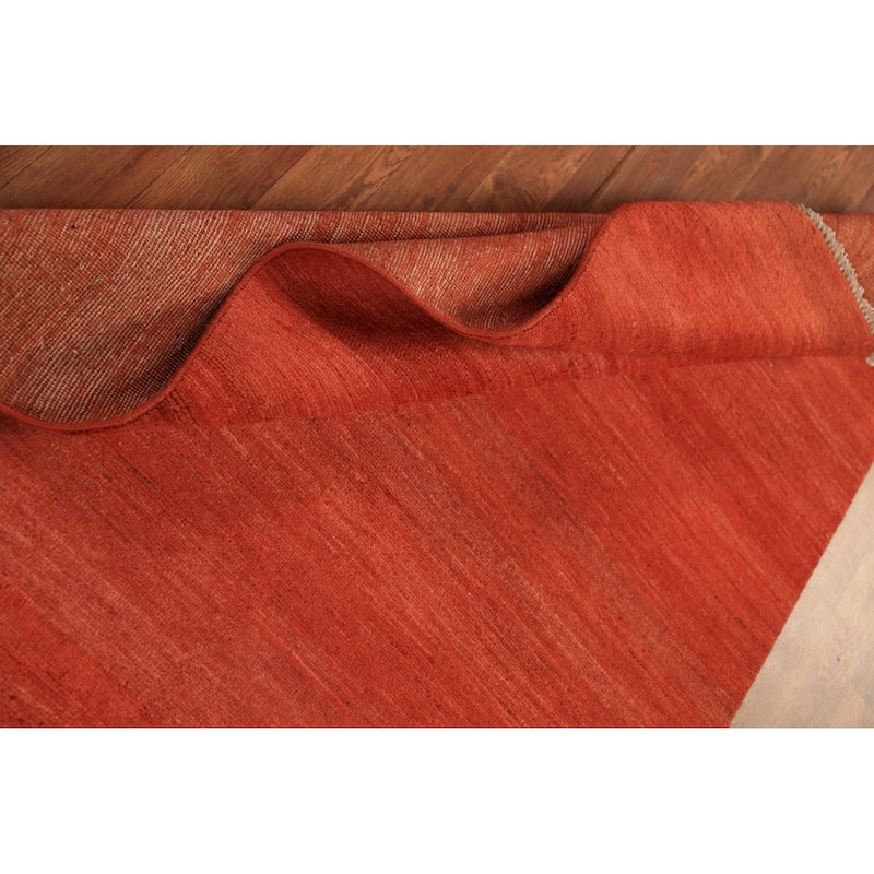 Gabbeh Rug Hand-Knotted Orange Solid Wool Carpet - 4'1" x 5'9"