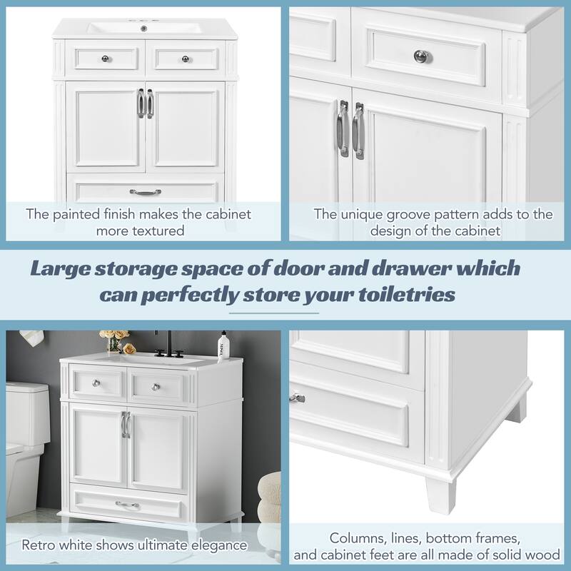 Bathroom Vanity with Resin Sink, Bathroom Cabinet with Soft Closing Doors, Bathroom Vanity Set with Solid Wood Frame