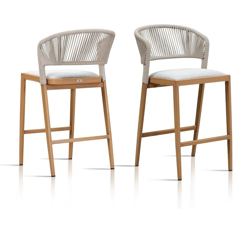 PURPLE LEAF Bar Stool Set of 2 Outdoor Rattan Bar Chair with Back Metal Bar Height Stool Wicker Barstool Dark Grey - N/A - Counter Height-Stone Cushion