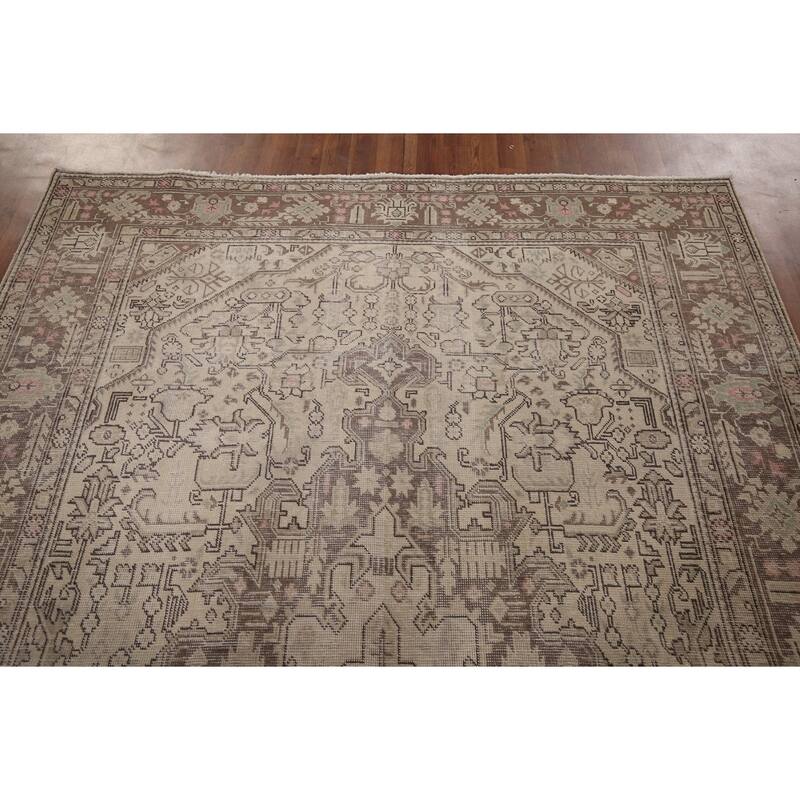 Distressed Tabriz Vintage Persian Rug Handmade Medallion Wool Carpet - 6'5" x 9'2"