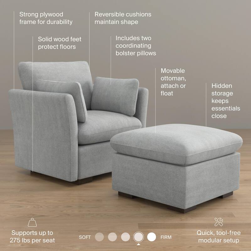 Bush Home Sienna Modular Accent Chair with Storage Ottoman