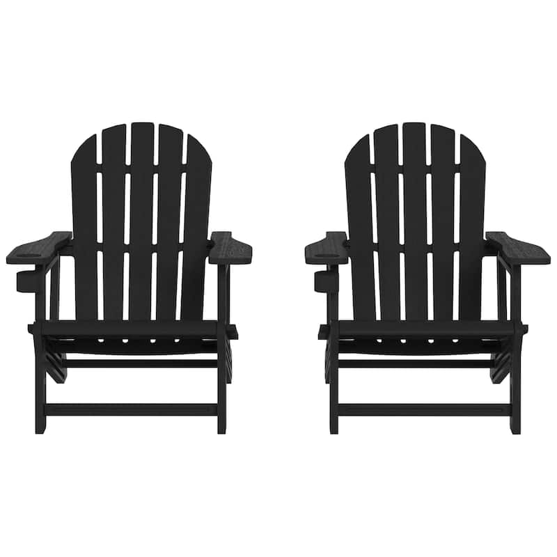 Polytrends Coastline Outdoor Poly Adirondack Chair with Cup Holder (Set of 2) - Black
