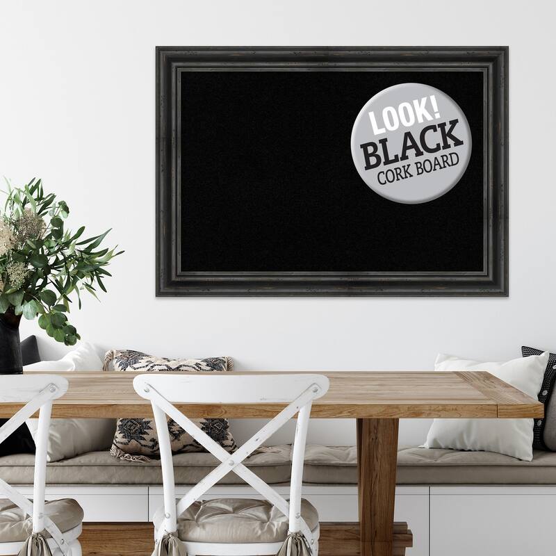 Framed Black Cork Board, Rustic Pine Black