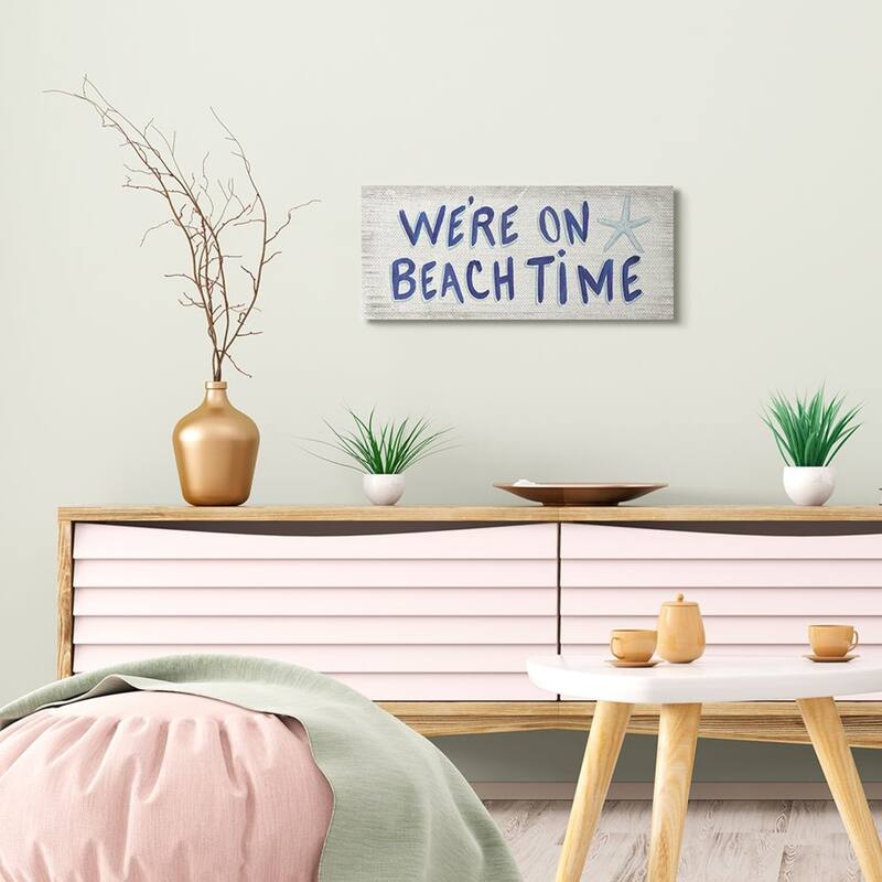 Stupell We're on Beach Time Starfish Blue Word Design Canvas Wall Art