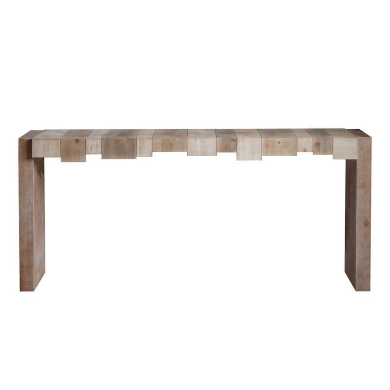 Roomfitters 71 Inch Rustic Wood Console Table with Sculpted Block Design, Natural Finish