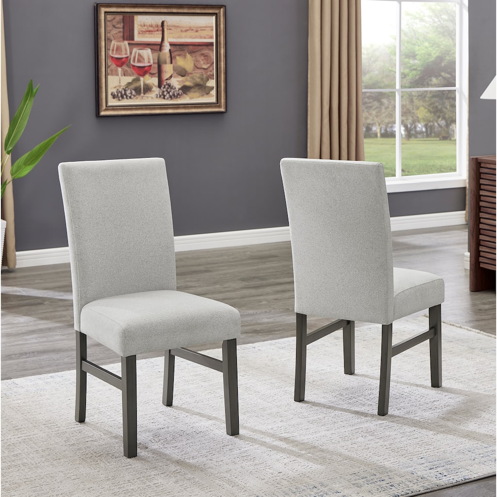 Selena Set of 2, Light Gray Fabric Parsons Dining Side Chairs with Gray Wood Legs