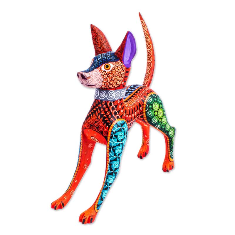 Novica Handmade Mexican Hairless Dog In Red Wood Alebrije Figurine