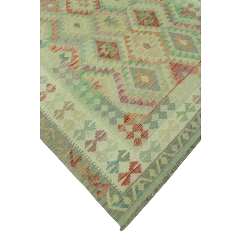 Sun Faded Flatweave Azizi Grey/Green Rug - 6'5" x 9'9"