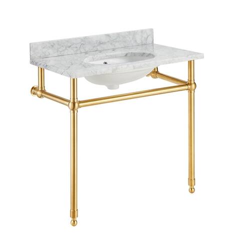 ANZZI Verona 34.5 in. Console Sink with Carrara White Counter Top