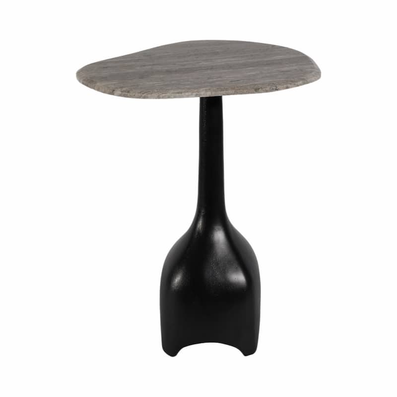 Curved Marble Top with Metal Base End Table - Black, 21 in.