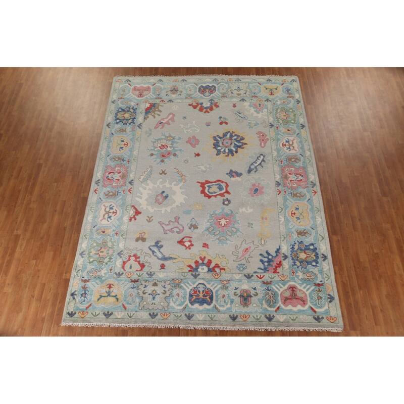 All-Over Oushak Oriental Area Rug Hand-Knotted Wool Carpet - 9'0" x 11'8"
