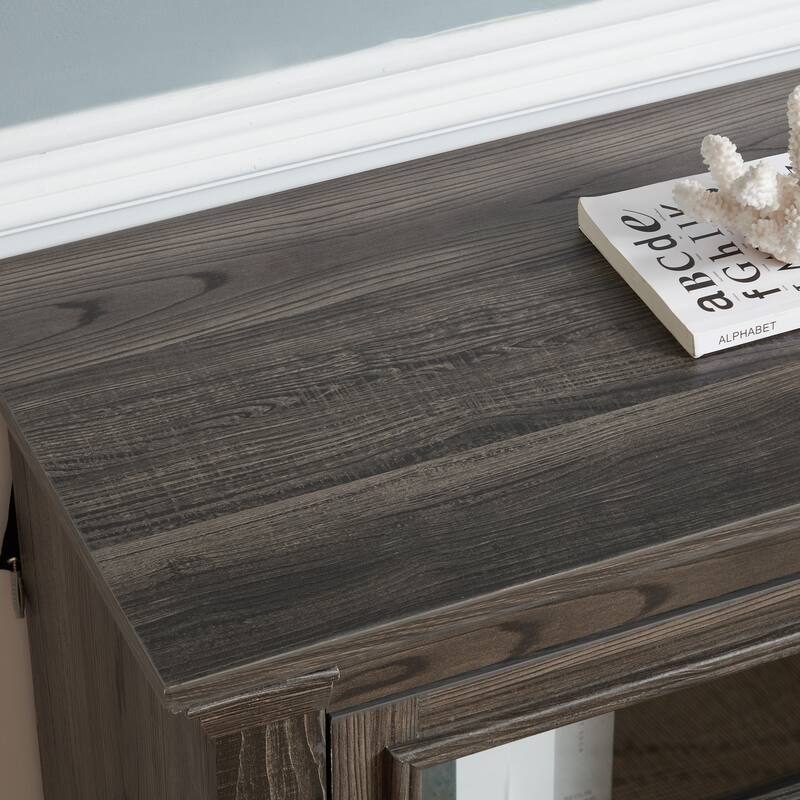 Farmhouse TV Stand, Media Stand With Fireplace Insert, Barn Design, and Adjustable Shelves, for Living Rooms and Bedrooms, Grey