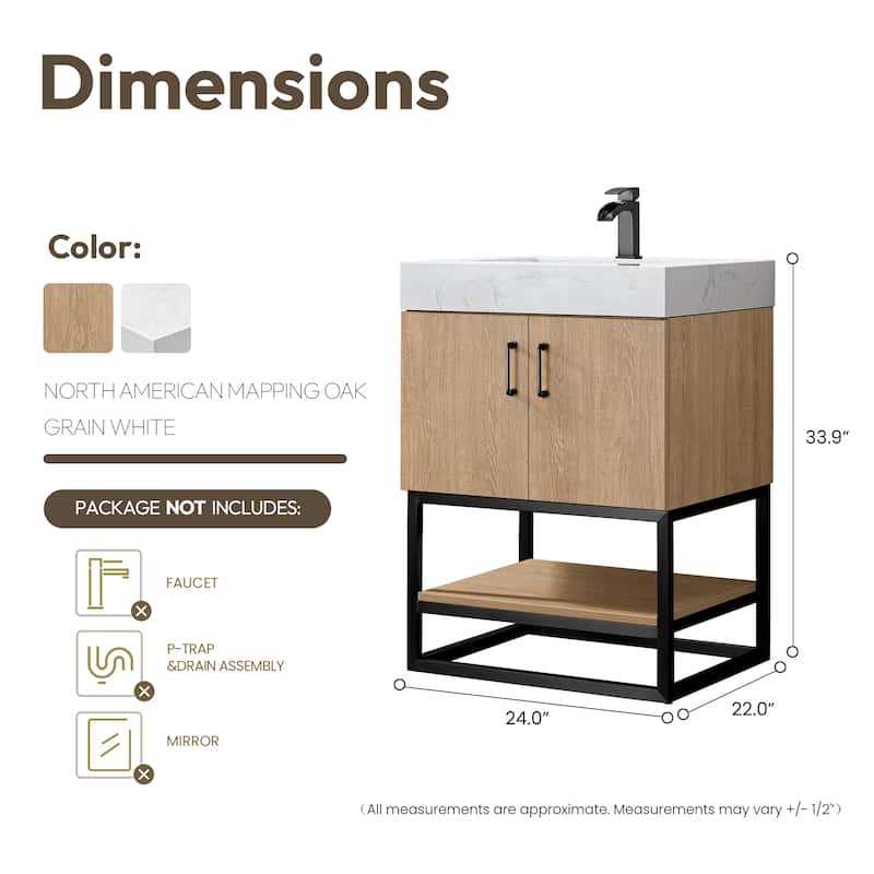 Alistair Single Bath Vanity with White Grain Stone Top without Mirror